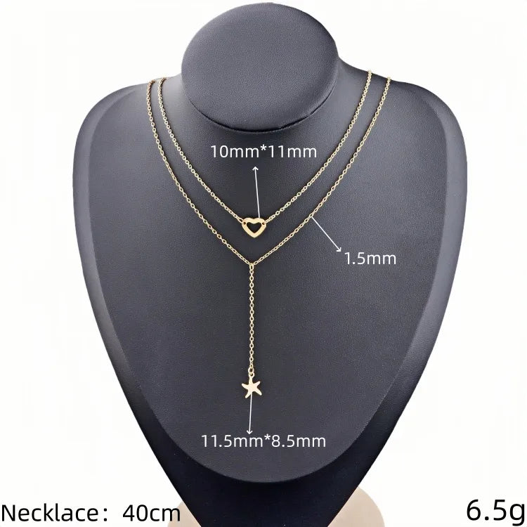 Gold Plated Stainless Steel Layered Pendant Necklace