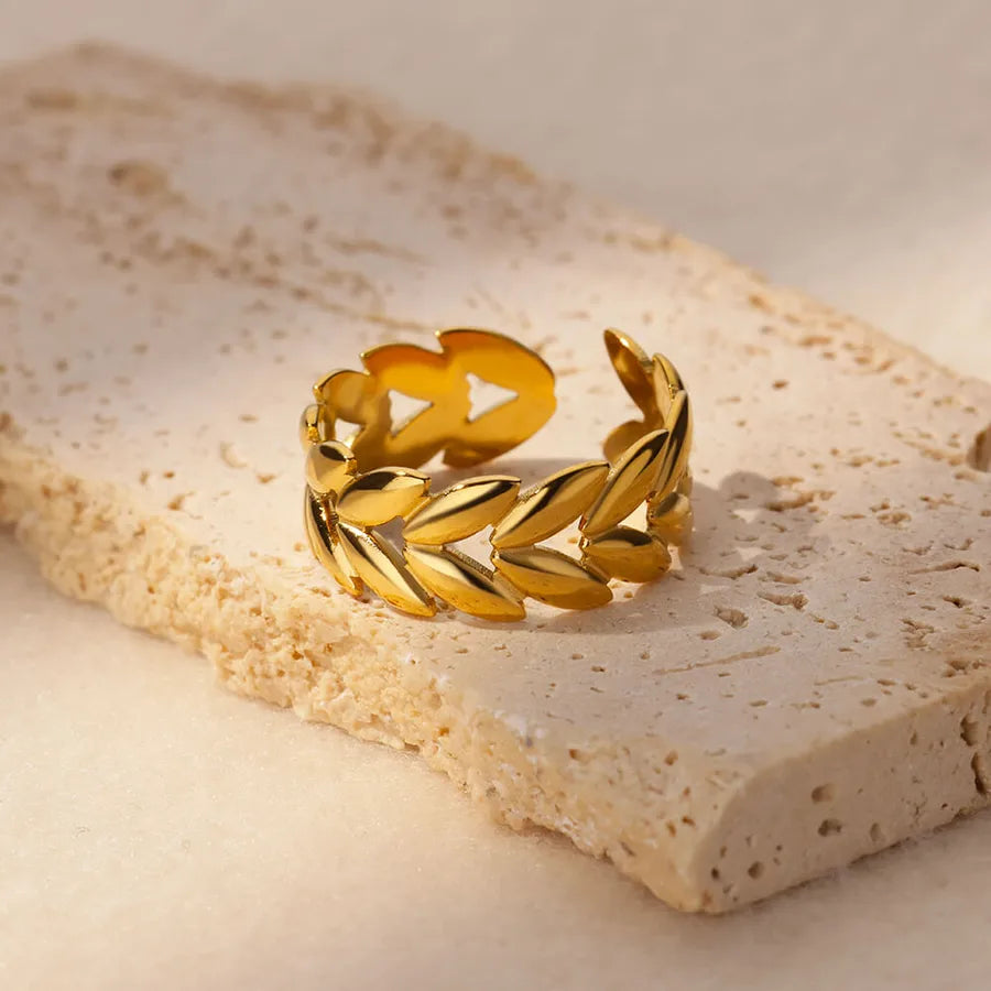 18K Gold Leaf & Flower Open Ring
