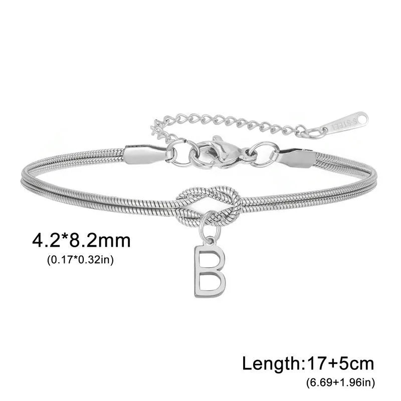 Double Layer Stainless Steel Letter Bracelet Letter B (steel Color)