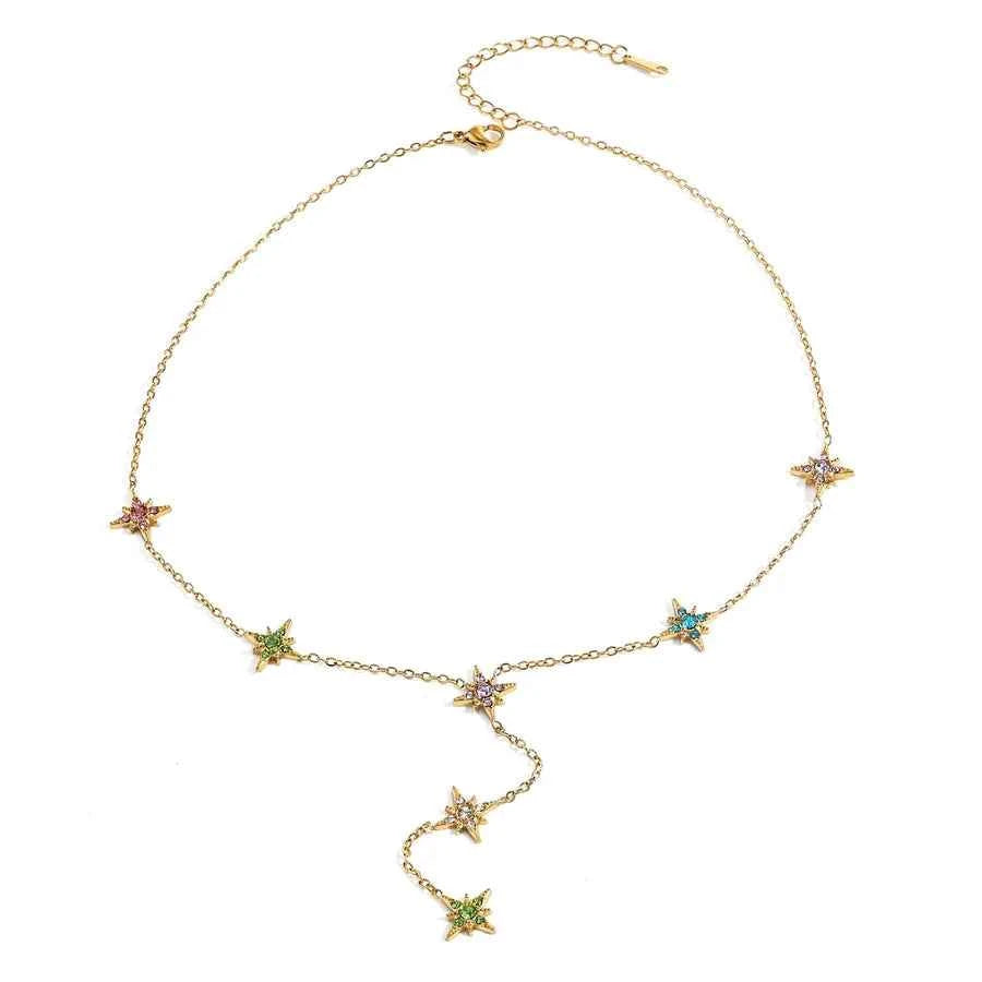 18K Gold Star Necklace with Zircon Inlay