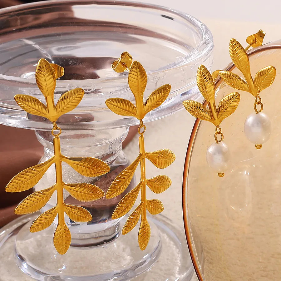 Gold Ginkgo Leaf Stud Earrings for Women