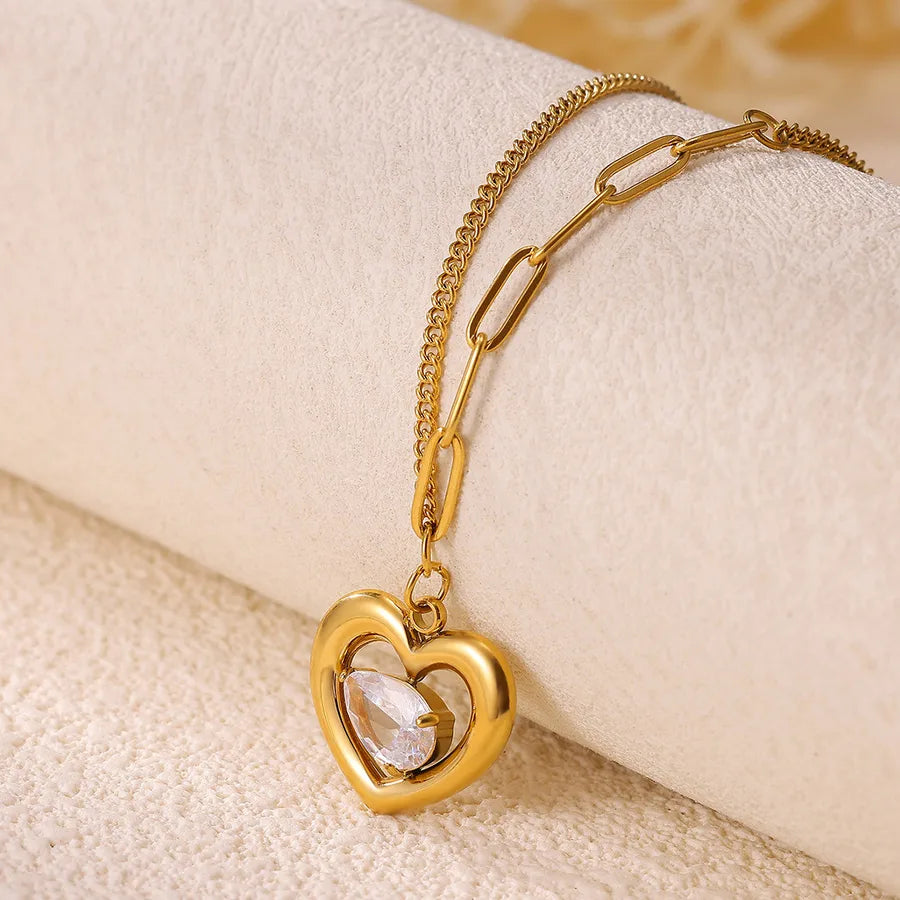 18K Gold Plated Heart Zircon Pendant Necklace