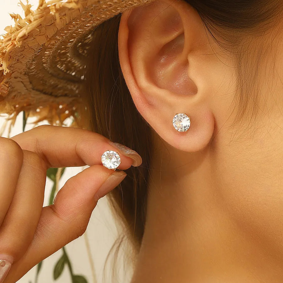 12 Pairs Gold-Plated Pearl & Zircon Stud Earrings