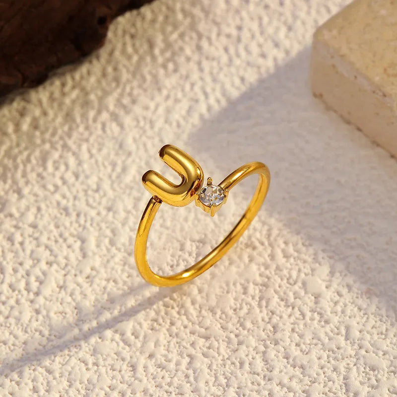 Gold Plated Adjustable Letter Ring for Women