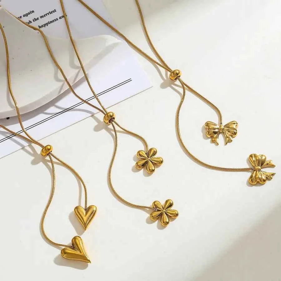 18K Gold Heart & Bow Stainless Steel Necklace