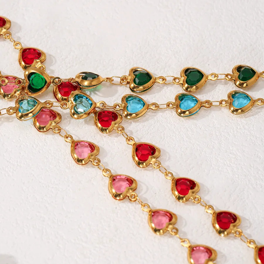 Gold Heart Bracelet with Crystal Accent