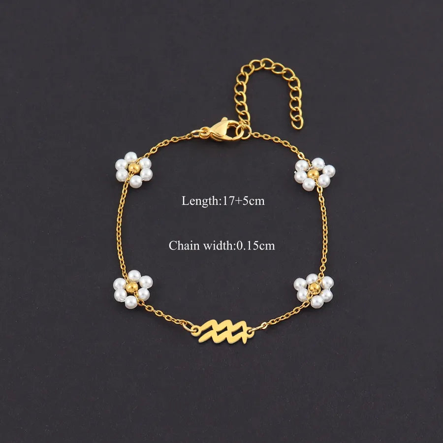 18K Gold Zodiac Pearl Bracelet for Women Gold Aquarian