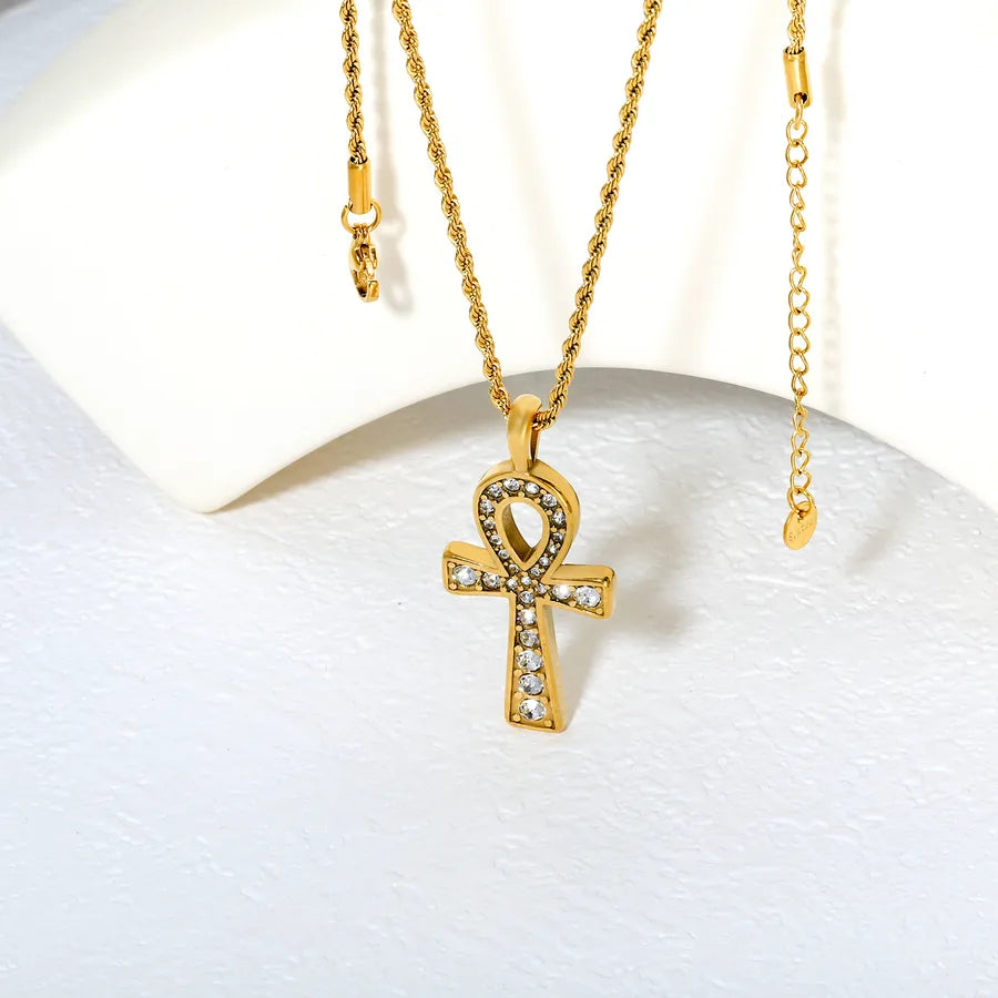Gold Cross & Heart Stainless Steel Necklace