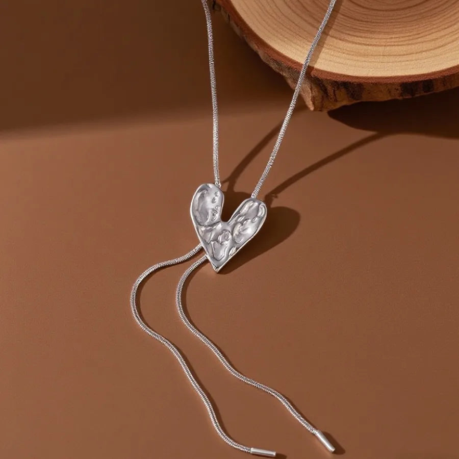 Elegant Titanium Steel Pendant Necklace X0159-Pull-out Heart Necklace - Gold