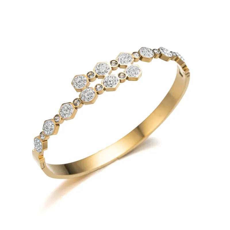 18K Gold Plated Titanium Steel Bangle with Zircon Style 3