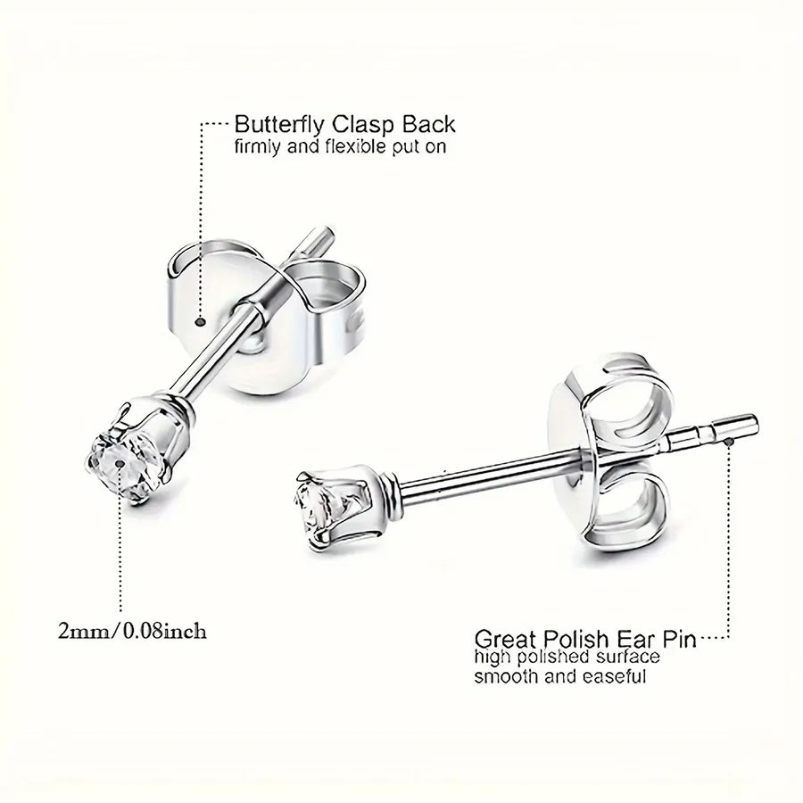 Unisex 12-Pair Stainless Steel Stud Earrings Set