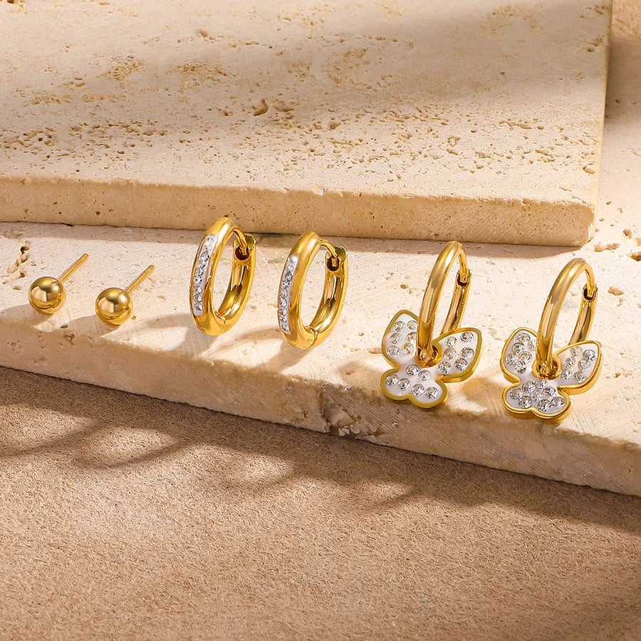 Gold Plated Butterfly & Heart Earrings Set – 3 Pairs