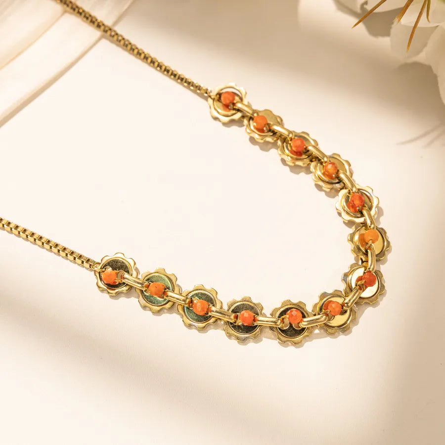 18K Gold PVD Coated Stainless Steel Necklace Average Size Multicolor X-09-66