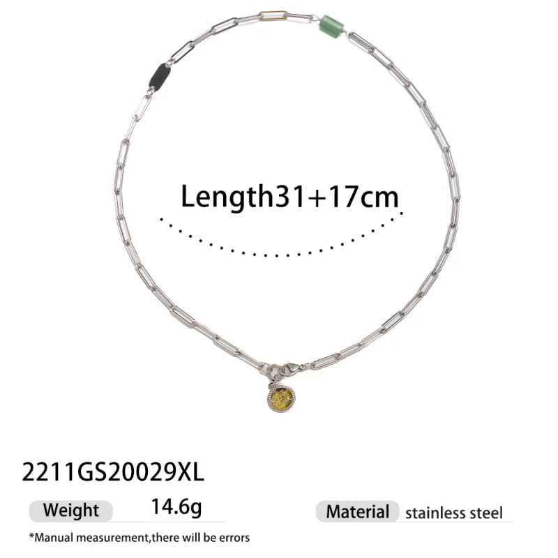 Personalized Stone & Steel Letter Pendant Necklace 2211GS20029XL