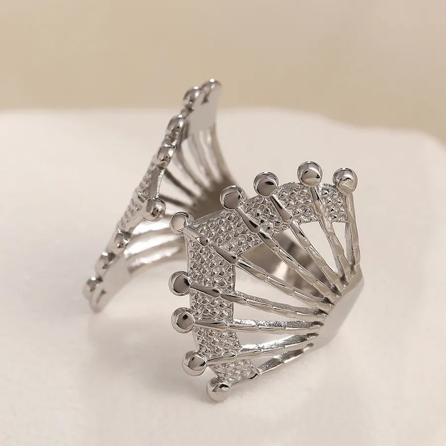 Adjustable Gold Crown Ring in Stainless Steel Adjustable Opening Steel color fan-shaped symmetry