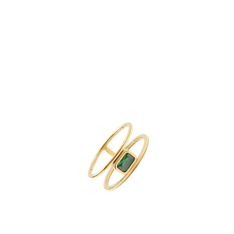 Green Zircon Geometric Ring in 18K Gold