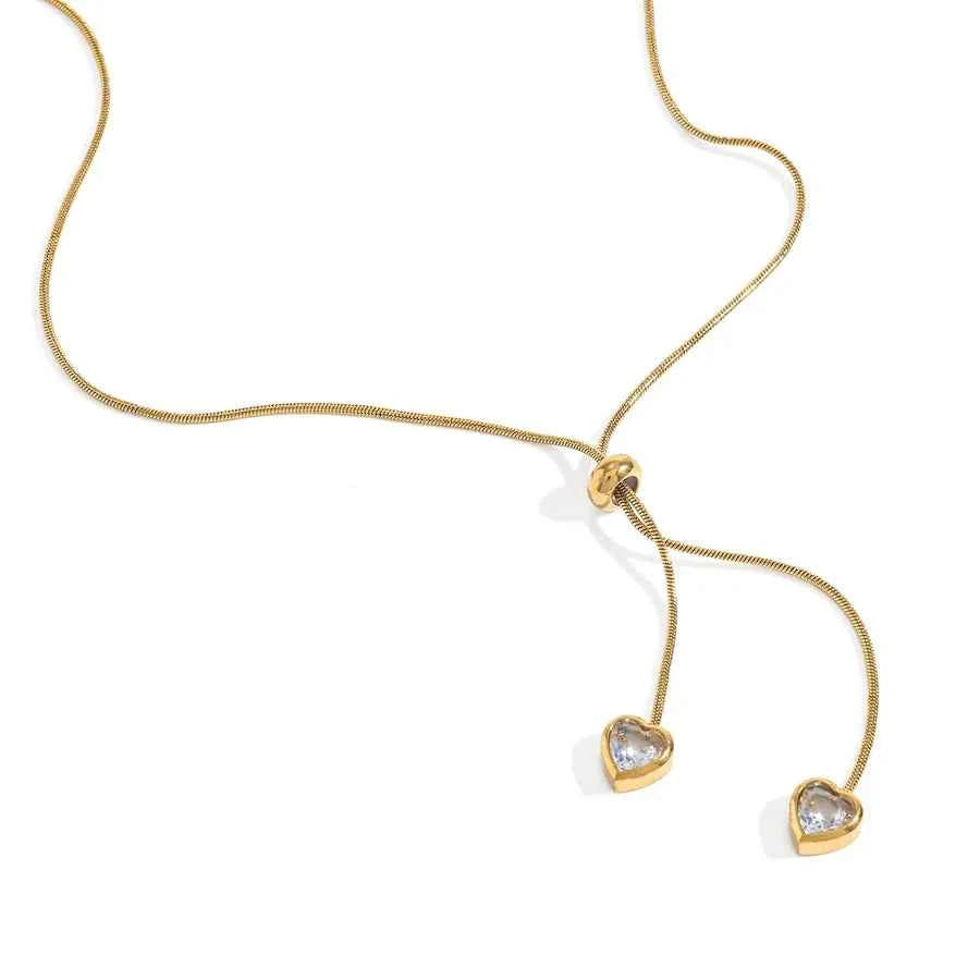 18K Gold Heart Zircon Stainless Steel Necklace