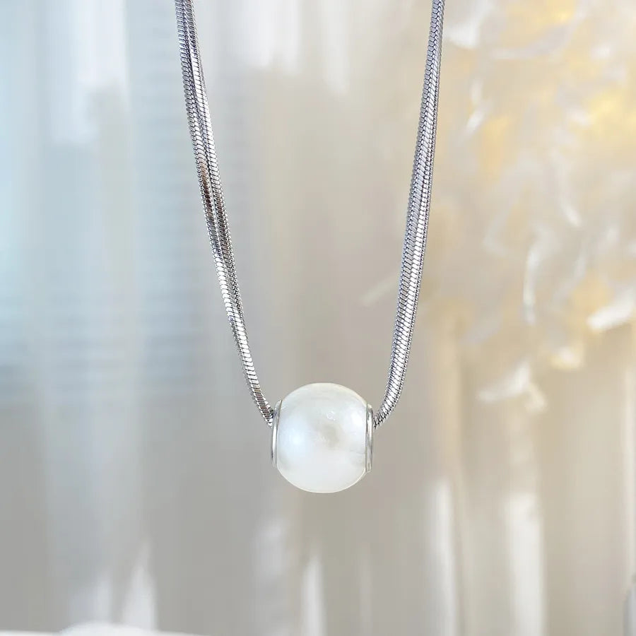 Gold Plated Titanium Letter V Pendant Necklace Silver - Pearl Double Layer Necklace