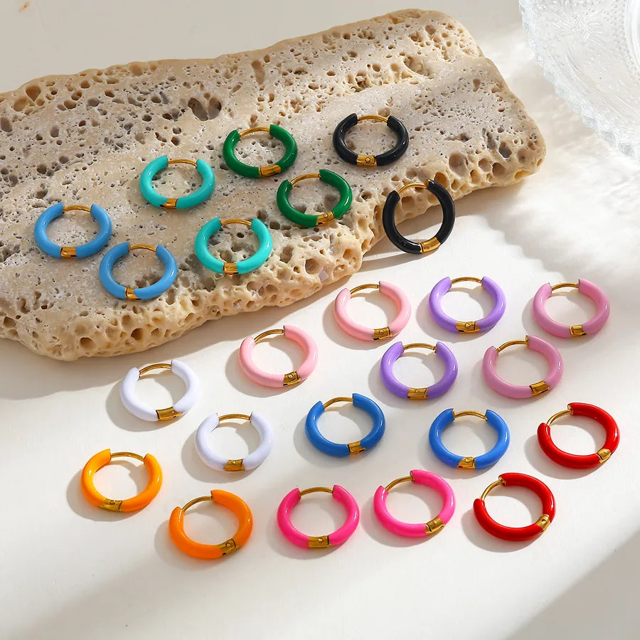 18K Gold Plated Round Stainless Steel Earrings