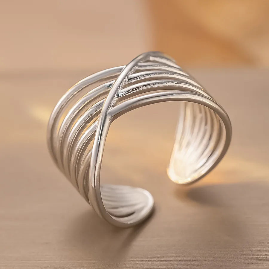 Geometric Titanium Steel Couple Ring K182 Steel Color Ring Open