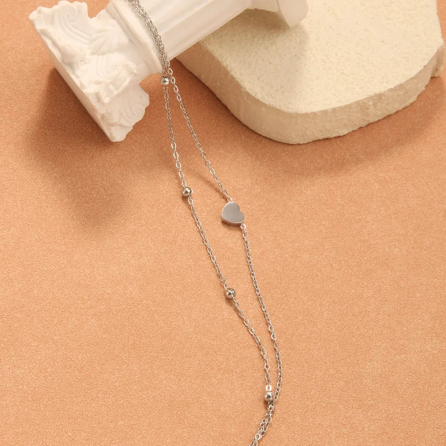 Silver Heart Pendant Double-Layer Bracelet