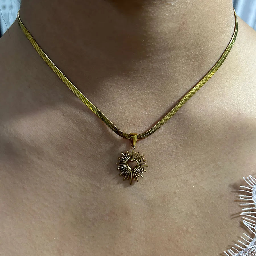 Gold Heart Pendant Necklace – Unisex Stainless Steel 2#