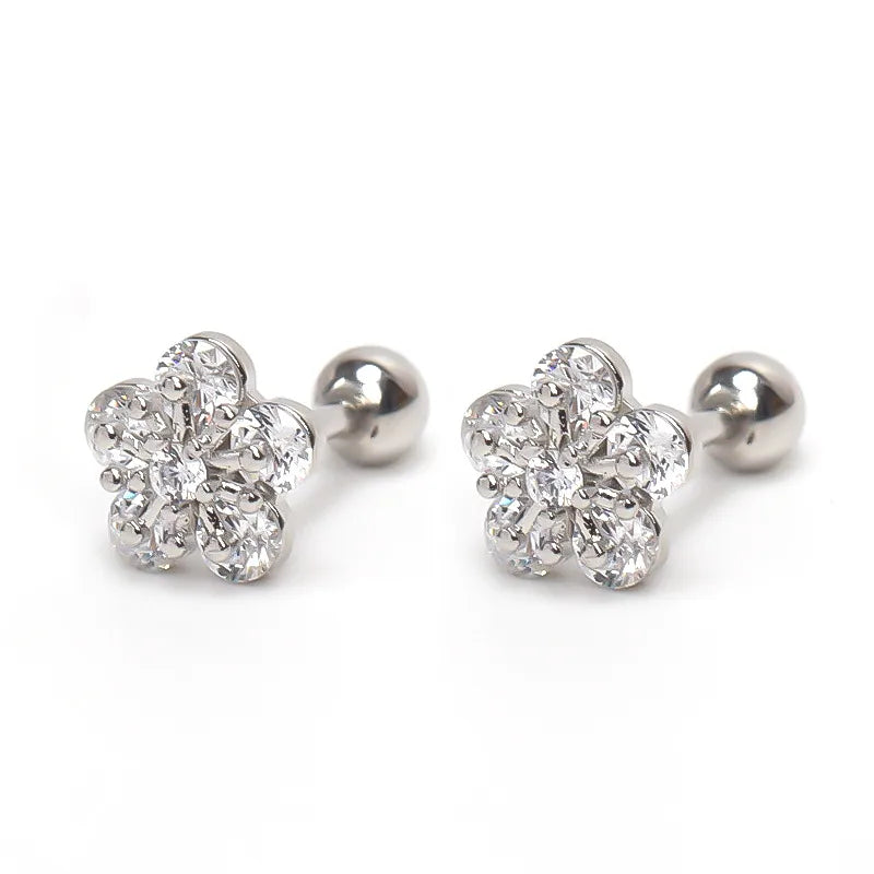 Gold Plated Stainless Steel Flower Stud Earrings