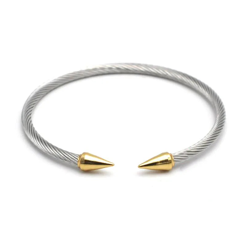 Gold Titanium Steel Wire Rope Bracelet Style 2 with Gold Pointed Toe