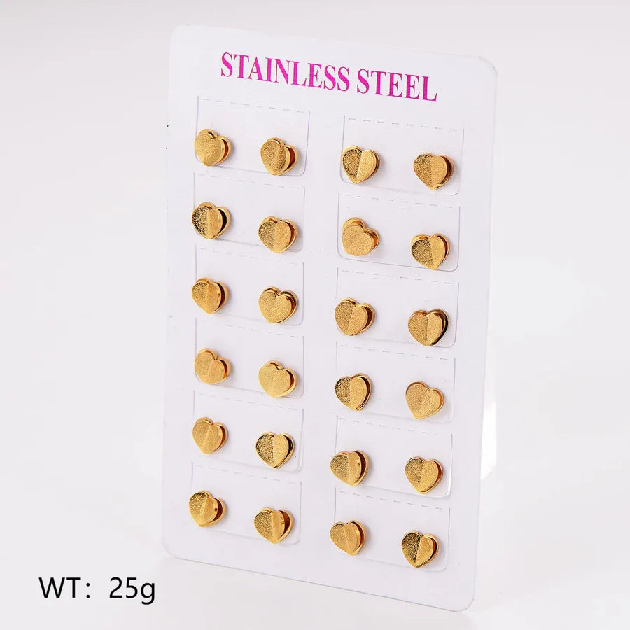 Gold Heart Stainless Steel Frosted Stud Earrings