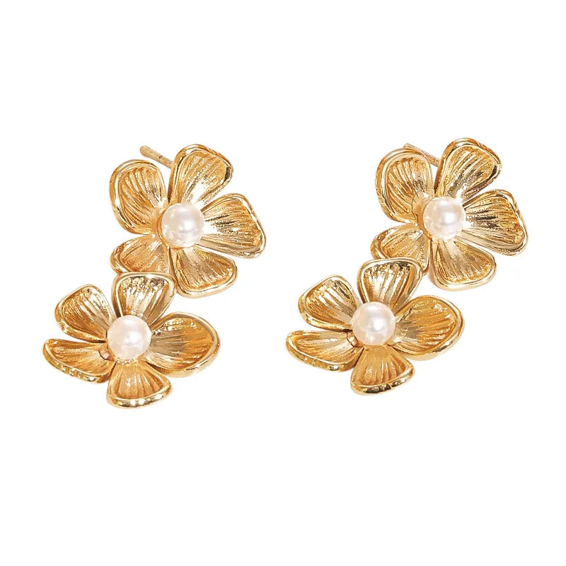 Luxury Pearl Flower Stainless Steel Earrings