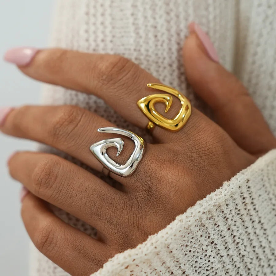 18K Gold Spiral Geometric Stainless Steel Ring
