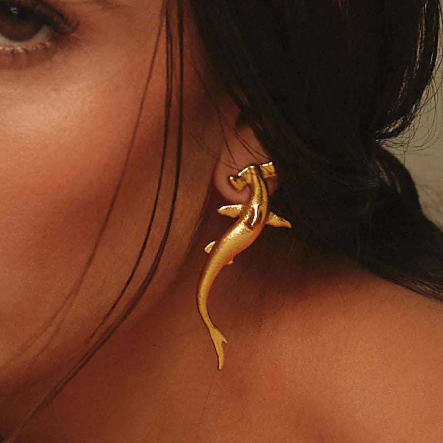 Gold Fish Stainless Steel 3D Stud Earrings