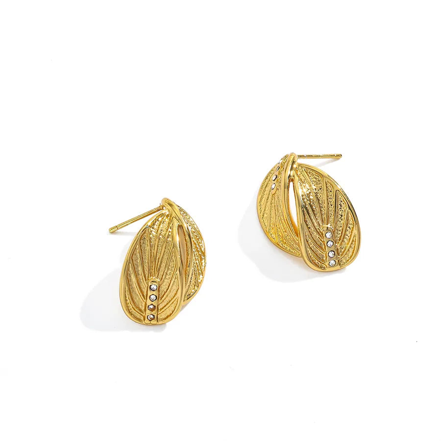 Gold Leaf Zircon Stud Earrings