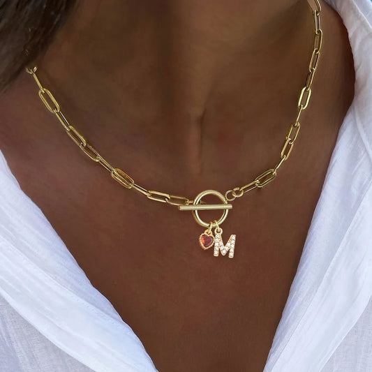 Gold Zircon Crystal Pendant Paperclip Necklace