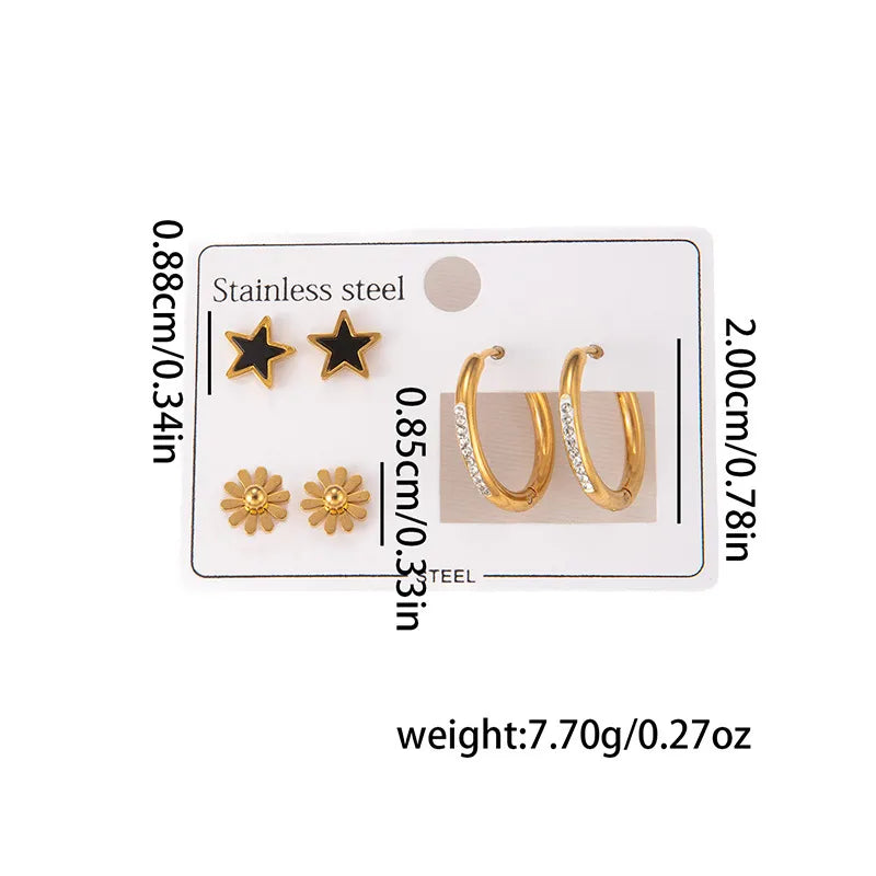 Titanium Steel Heart Earrings for Women Daisy Star Set 0940