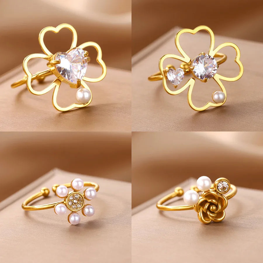 Boho Floral 18K Gold Open Ring for Women