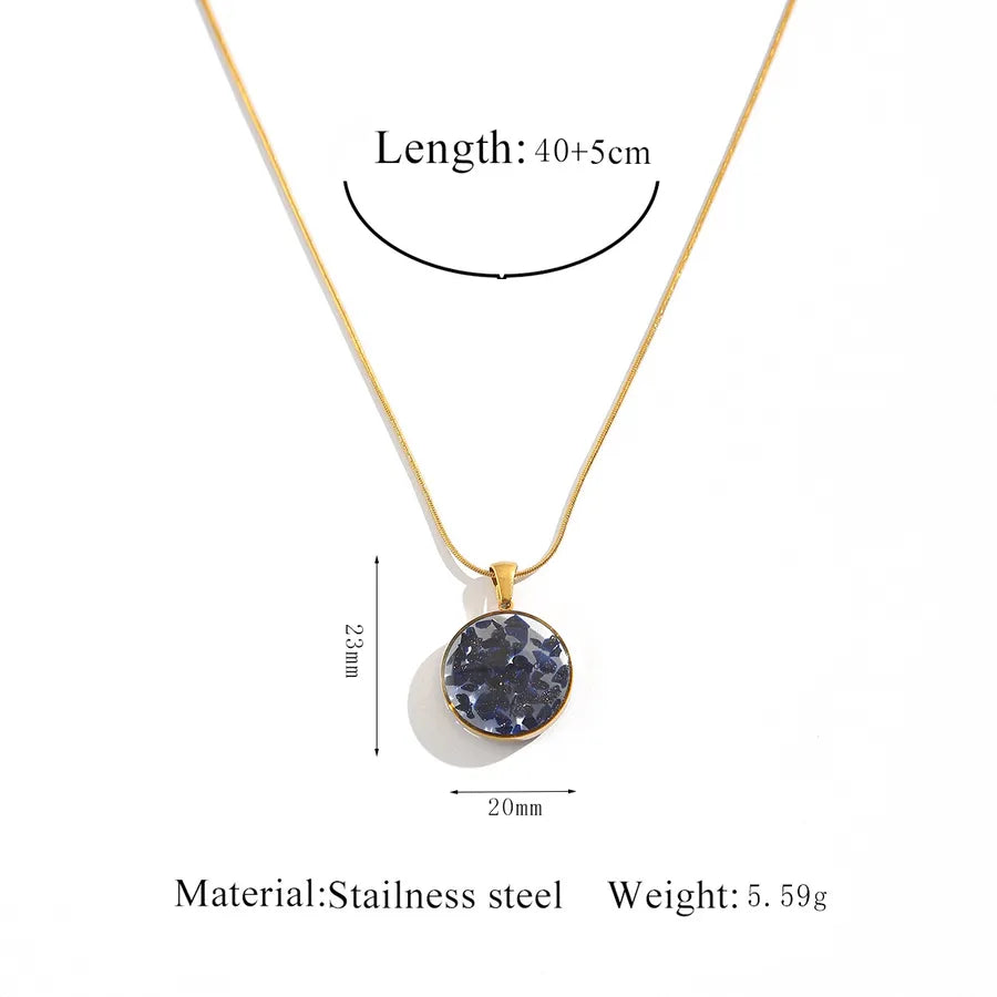 Geometric Stainless Steel Pendant Necklace Blue Rounded Necklace