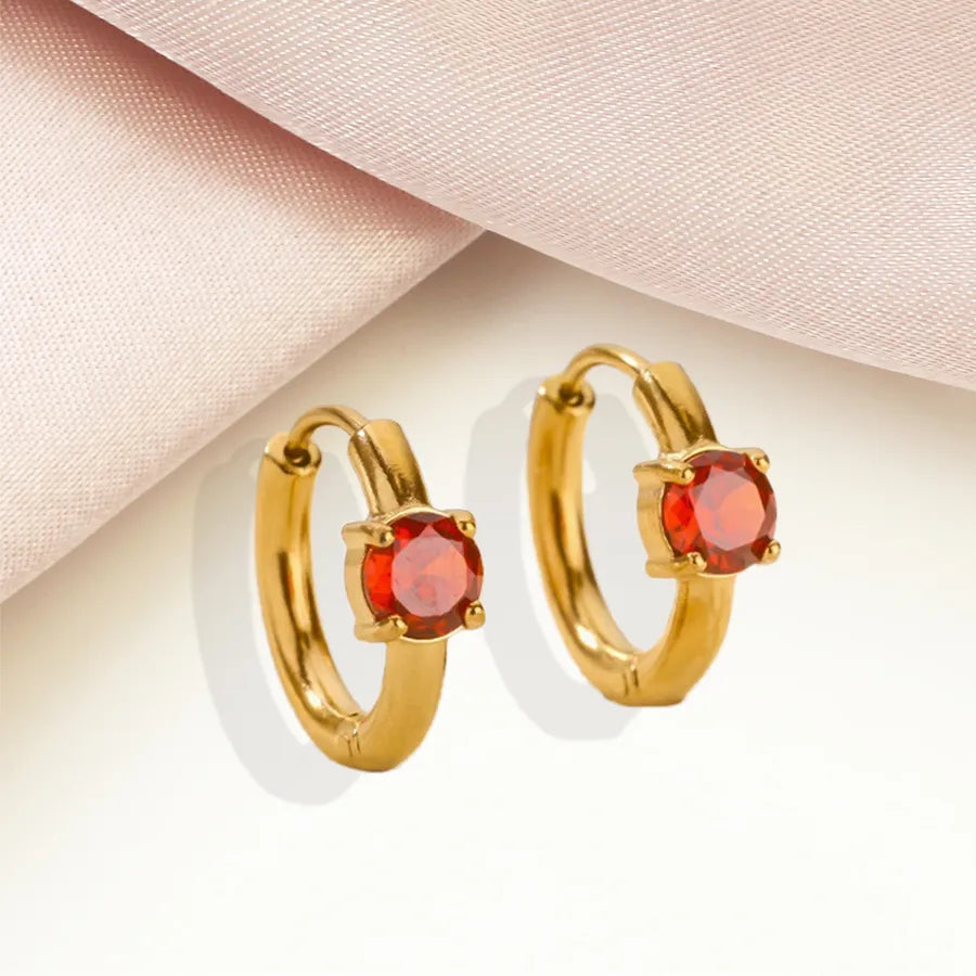 Minimalist Geometric Birthstone Hoop Earrings January