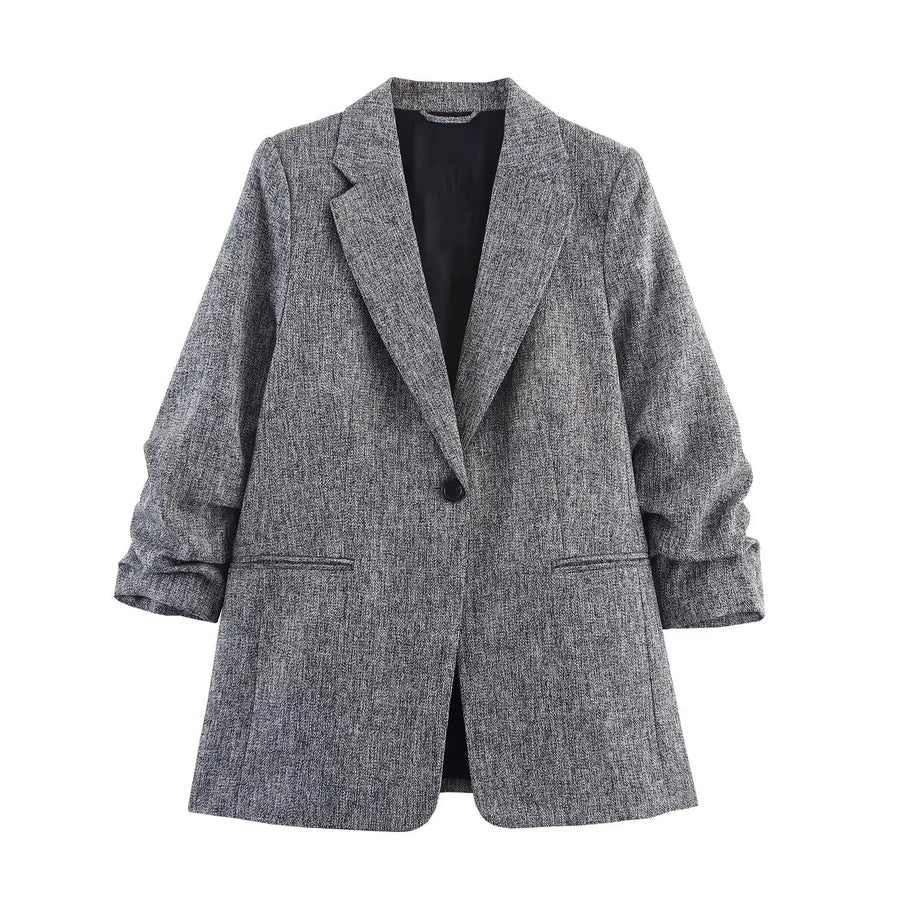 Elegant Pleated Sleeve Women's Blazer