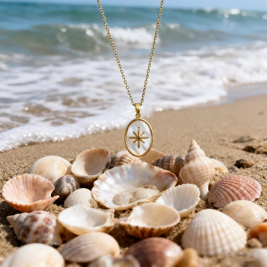 Gold Butterfly Moon Shell Pendant Necklace