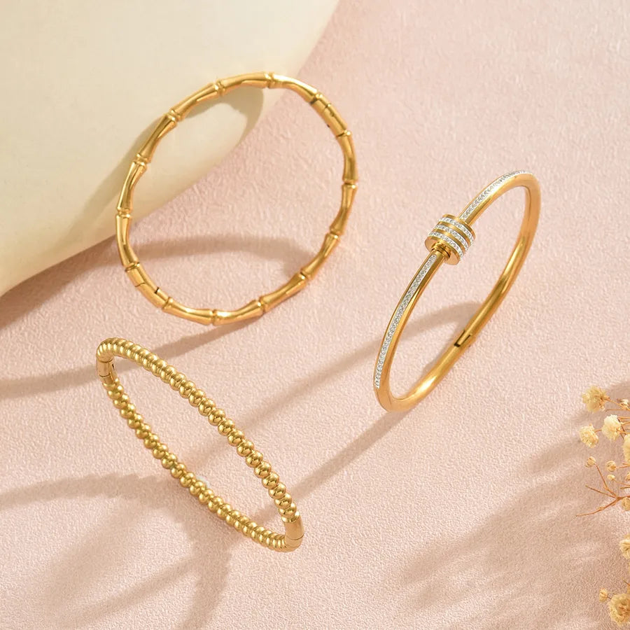 Gold Bamboo Geometric Bangle Bracelet for Women