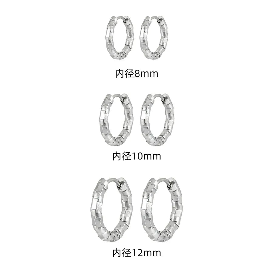 18K Gold Plated Titanium Steel Geometric Earrings Three Pairs of Steel Color Inner Diameter 8-10-12mm