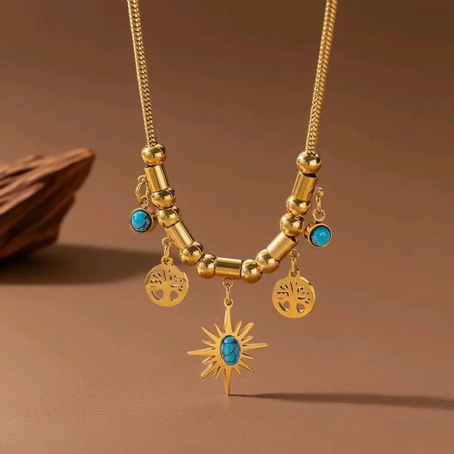 Titanium Steel Heart Pendant Necklace X01154-Life Tree Sun-Necklace- Gold