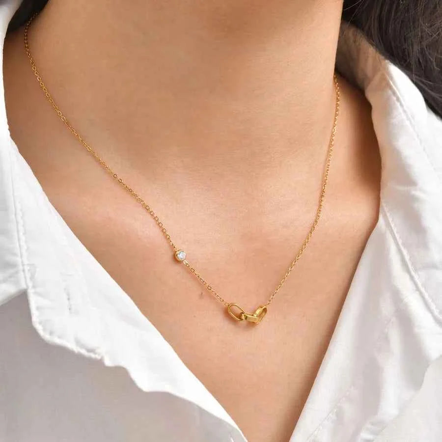 Geometric Zircon Necklace – 18K Gold Plated Steel