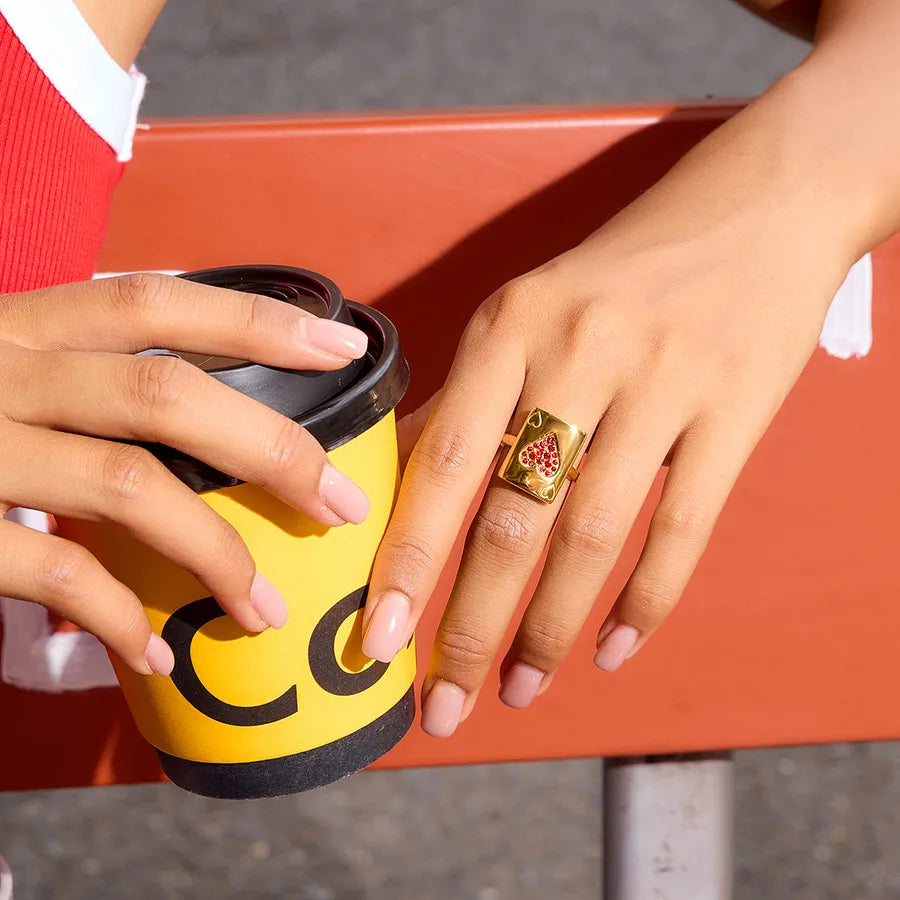 18K Gold Heart Ring in Stainless Steel