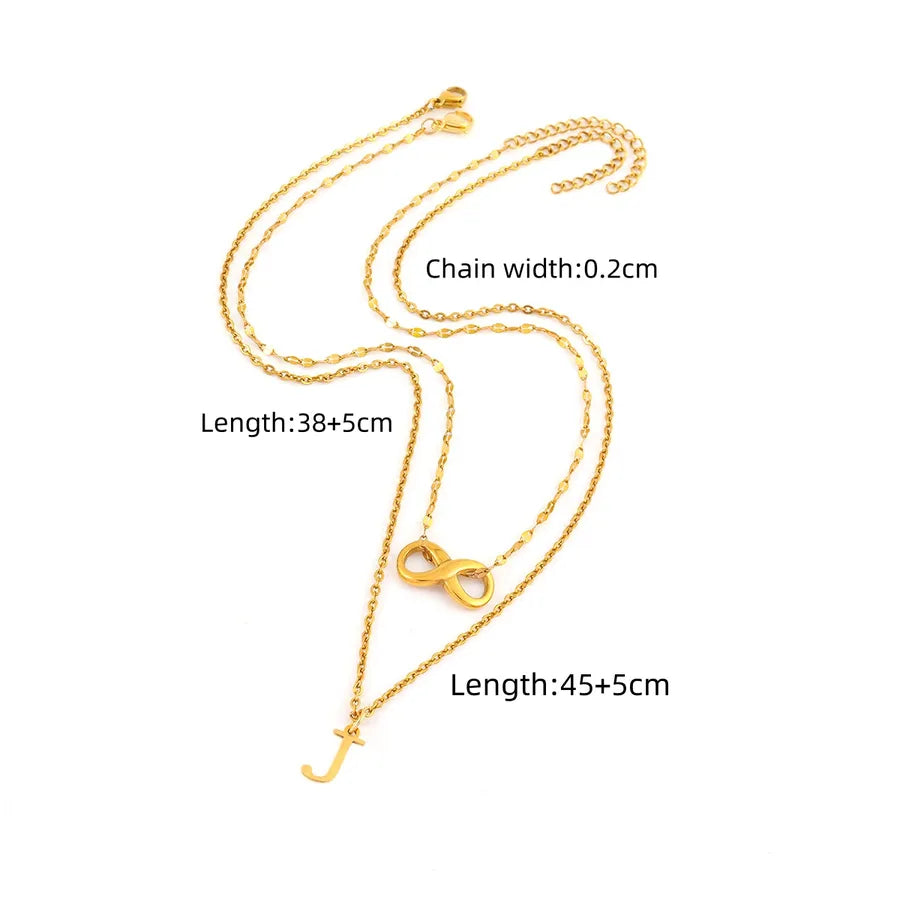 Gold Plated Initial & Infinity Layered Necklace Set Gold j