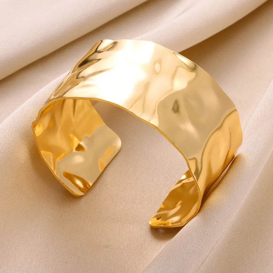 Gold Stainless Steel Flower Cuff Bracelet
