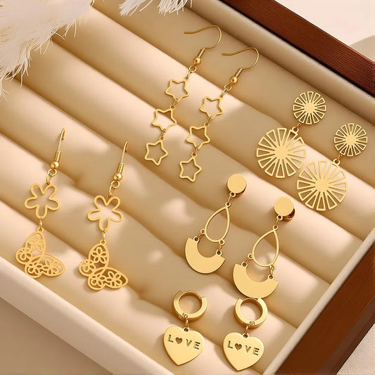 Gold Plated Heart & Butterfly Stud Earrings