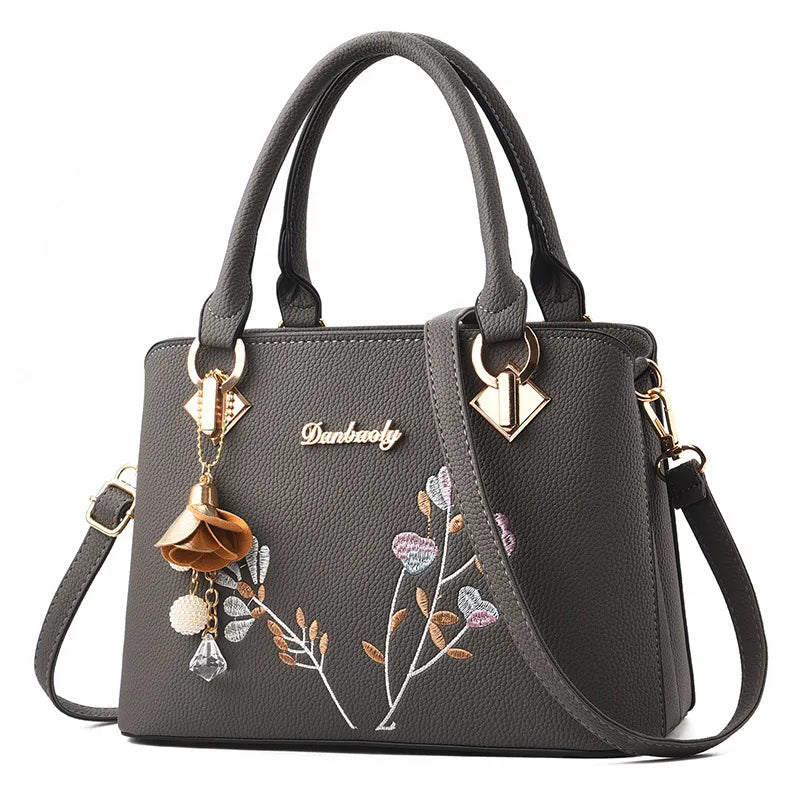 Embroidered PU Leather Crossbody Bucket Bag