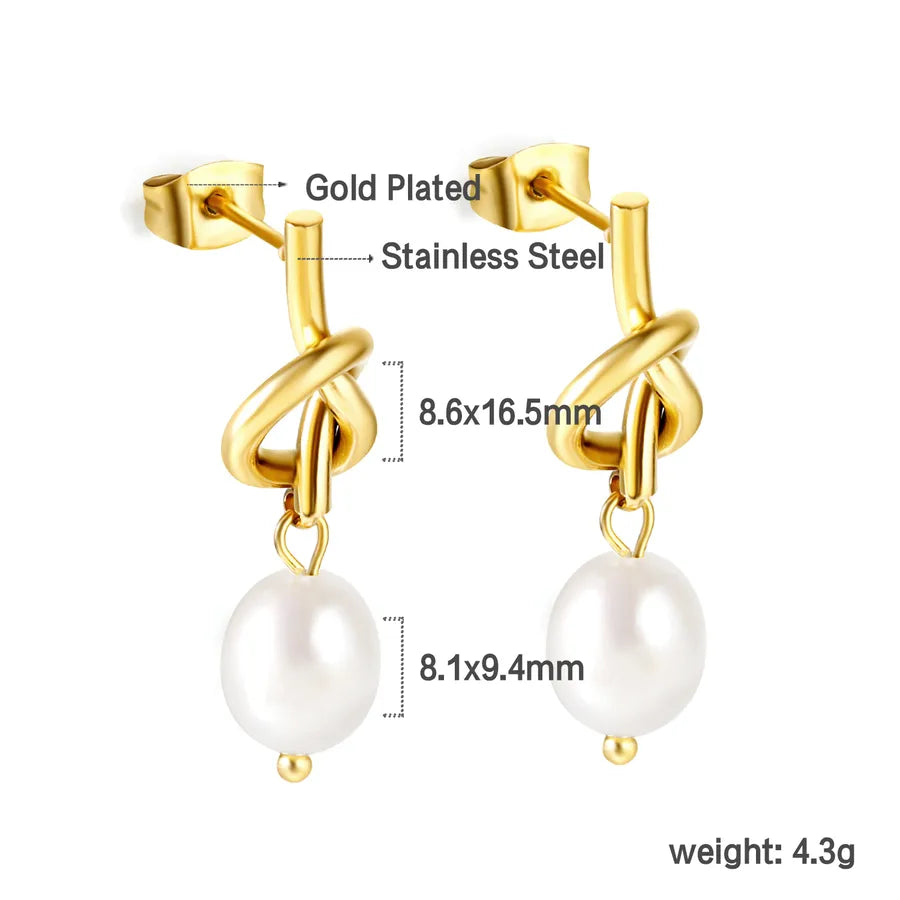 18K Gold Plated Geometric Pearl Earrings EA59130AG